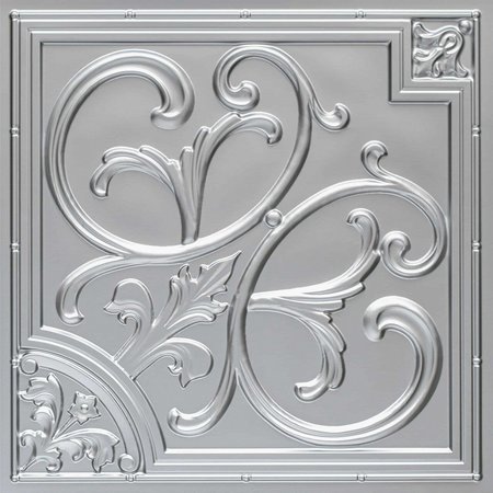 FROM PLAIN TO BEAUTIFUL IN HOURS Lilies and Swirls Faux Tin/ PVC 24-in x 24-in 10-Pack Silver Textured Ceiling Tile, 10PK 204sr-24x24-10